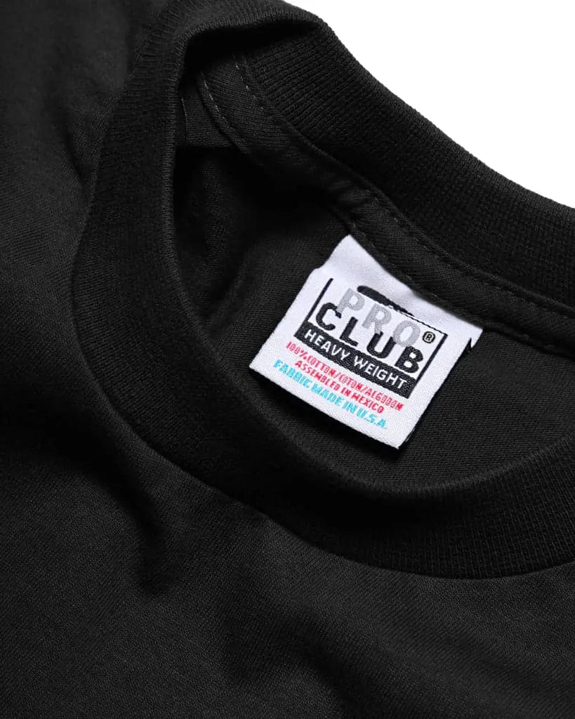 Proclub heavyweight black t-shirt label and collar