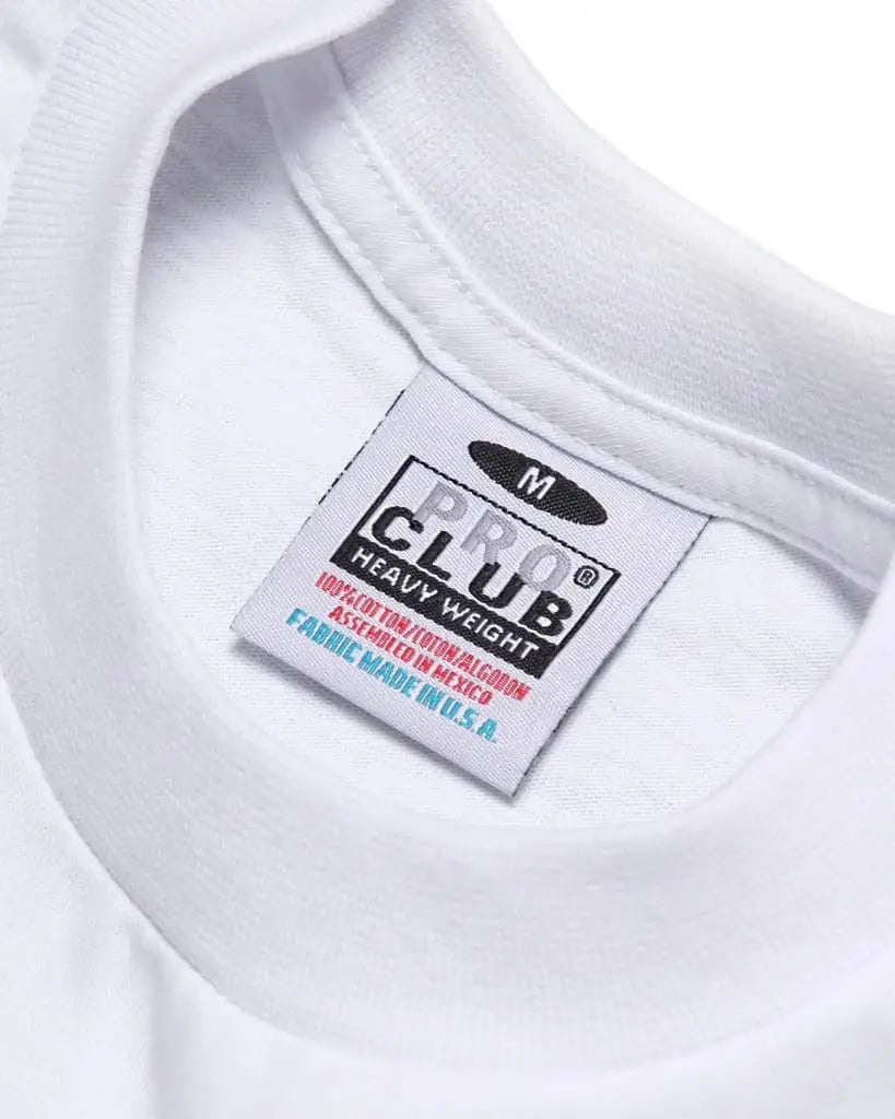 Proclub Heavyweight white t-shirt label and collar